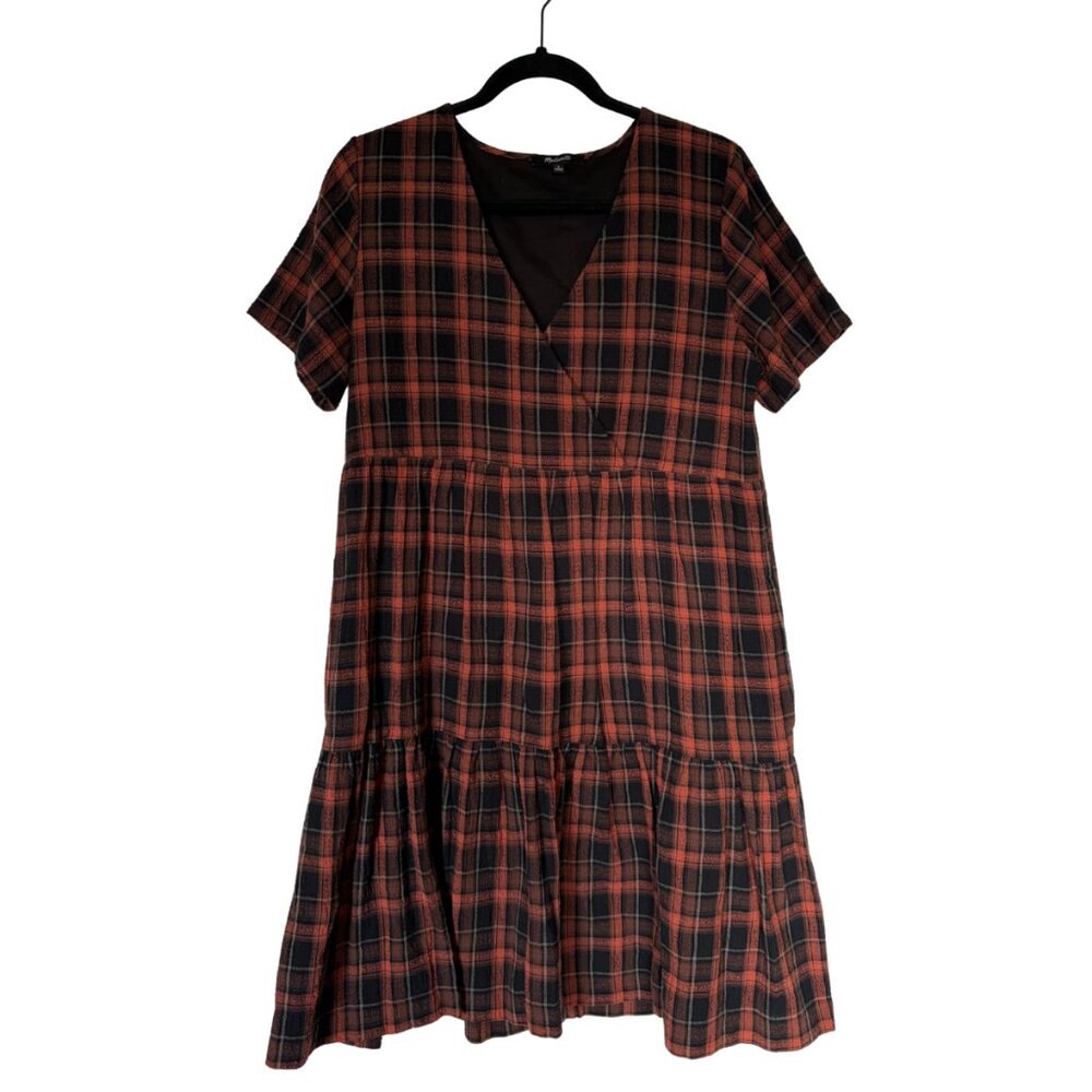 Madewell | Plaid Faux-Wrap Short Sleeve Tiered Mini Dress - Size S